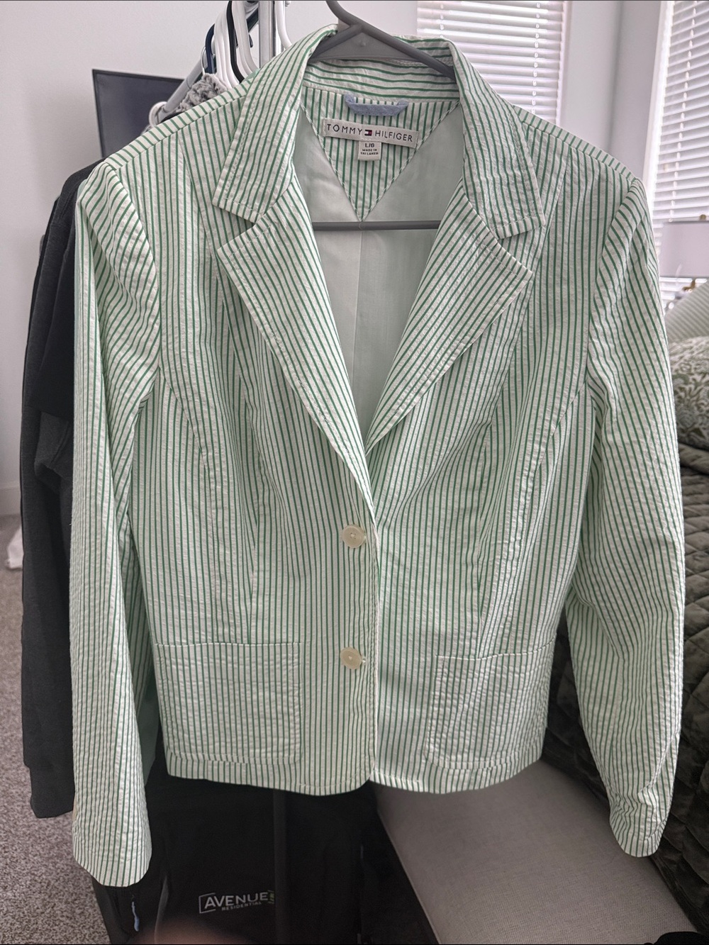 Tommy Hilfiger Mint Green and White Striped Blazer